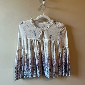 5 FOR 5-- Lucky Brand beige floral keyhole peasant bell sleeve top XS